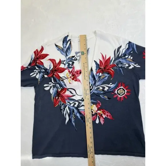 Chicos Open Front Cardigan Sz 3 XL Cotton Blend Summer Romance 3/4 Sleeve Floral - Picture 6 of 7